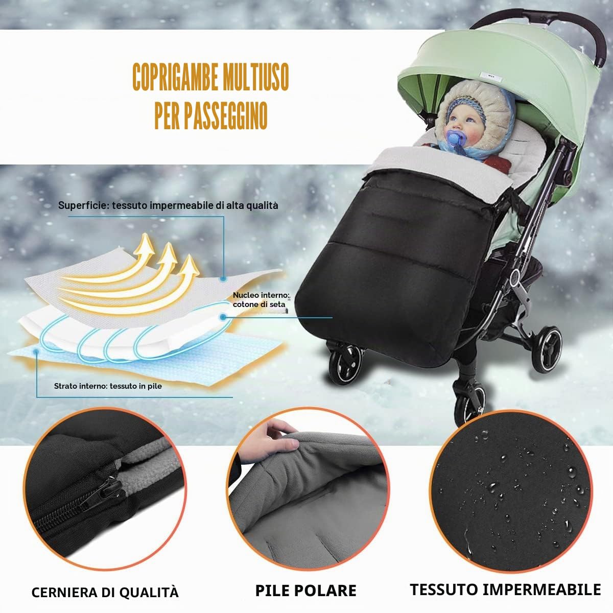 auvstar MHOYI Coprigambe Passeggino Universale,Sacco Termico per bebè,Sacco Passeggino InvernaleImpermeabile Antivento Passeggino Tappetino,Adatto per Passeggini,Seggiolini Auto (Grigio)
