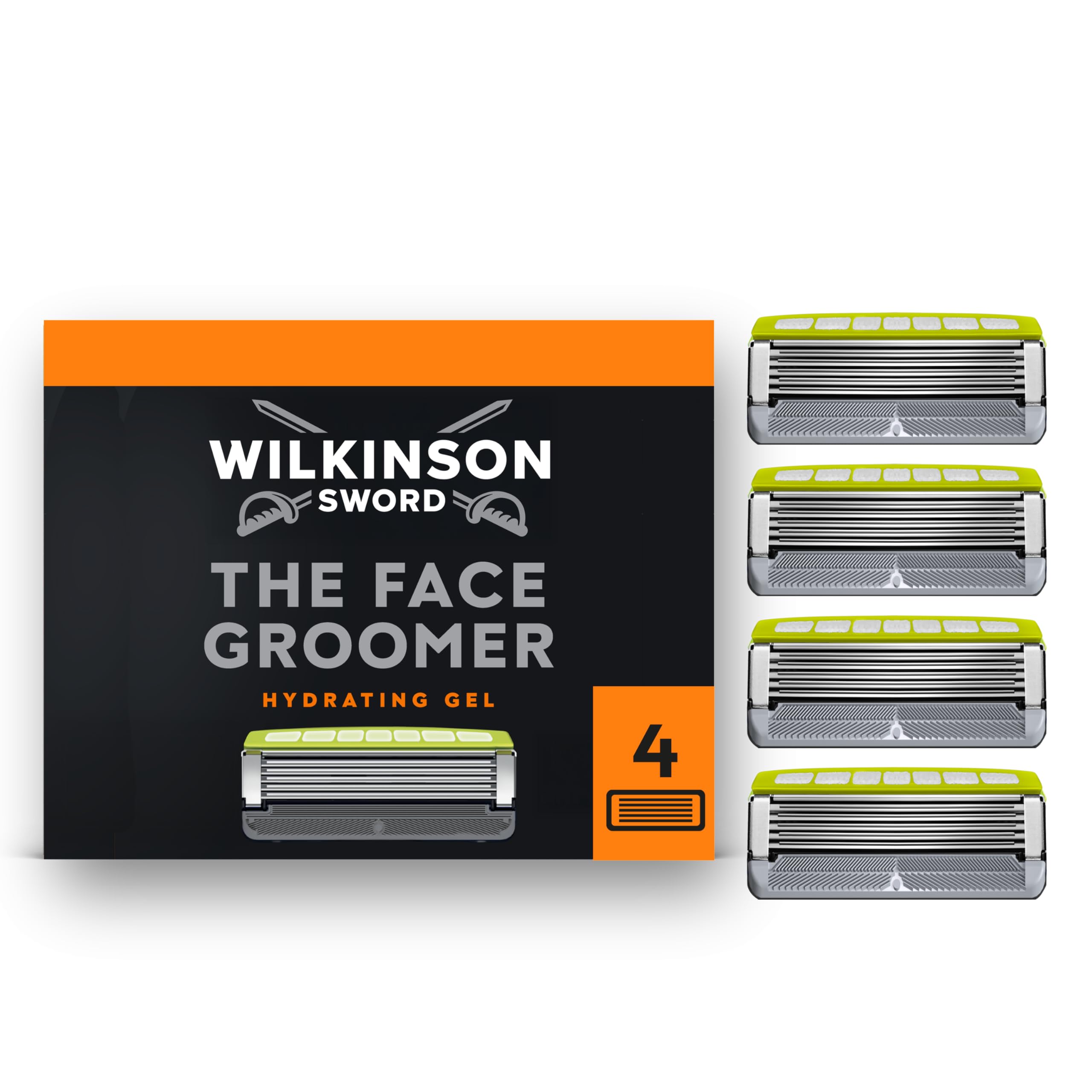 Wilkinson Sword The Face Groomer Men's Shaver Razor and Beard Trimmer Blades, 2-in-1 Dual-Sided Tool, 4 Razor Refills