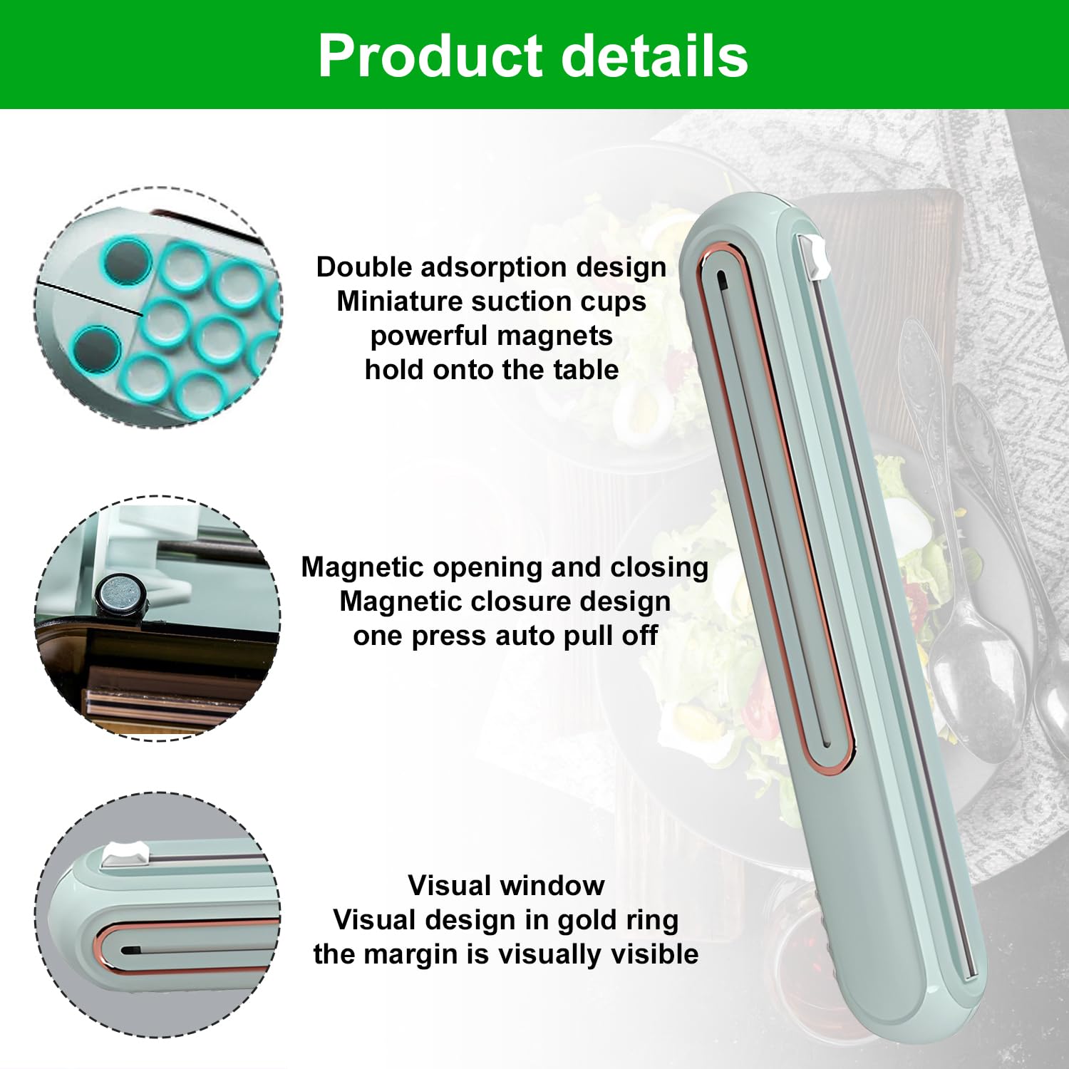 Fresh Halte Folie und Spender, Frischhaltefolienspender Magnetisch, Folienschnrider für Alu- und Frischhaltefolie, Magnetischer Folienspender mit Schiebe Cutter (Grün)