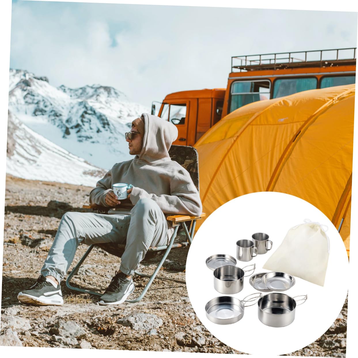 Set Pentole da Campeggio in Acciaio Inox Portatile