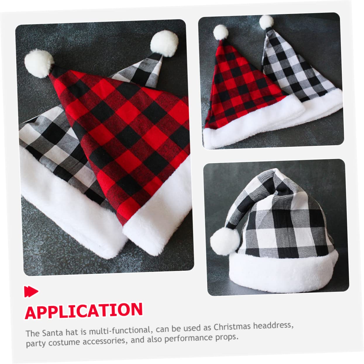 ABOOFAN Chapeau de Noël Classique Bonnet de Père Noël Accessoire pour Unisexe avec Motif à Carreaux pour Décoration et Photos