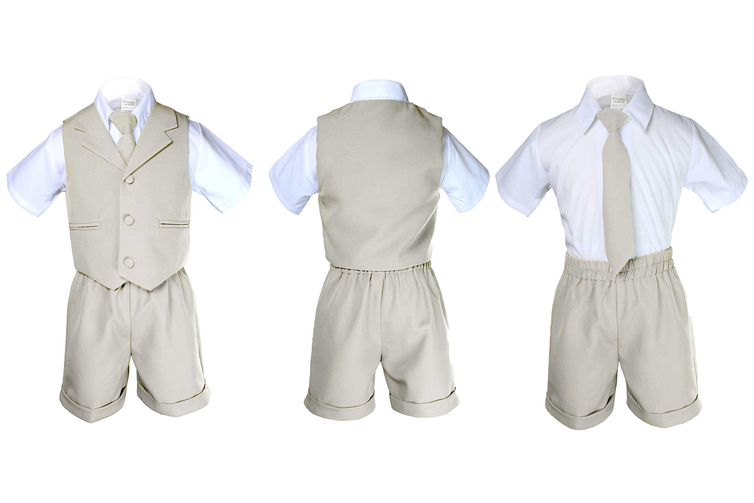 MILLTEX 4pc New Born Baby Boy Toddler Teen Wedding Easter Formal Party Color Eton Shorts Vest Suit Set Sm-4T (M (6-12 Months), Sand Beige)