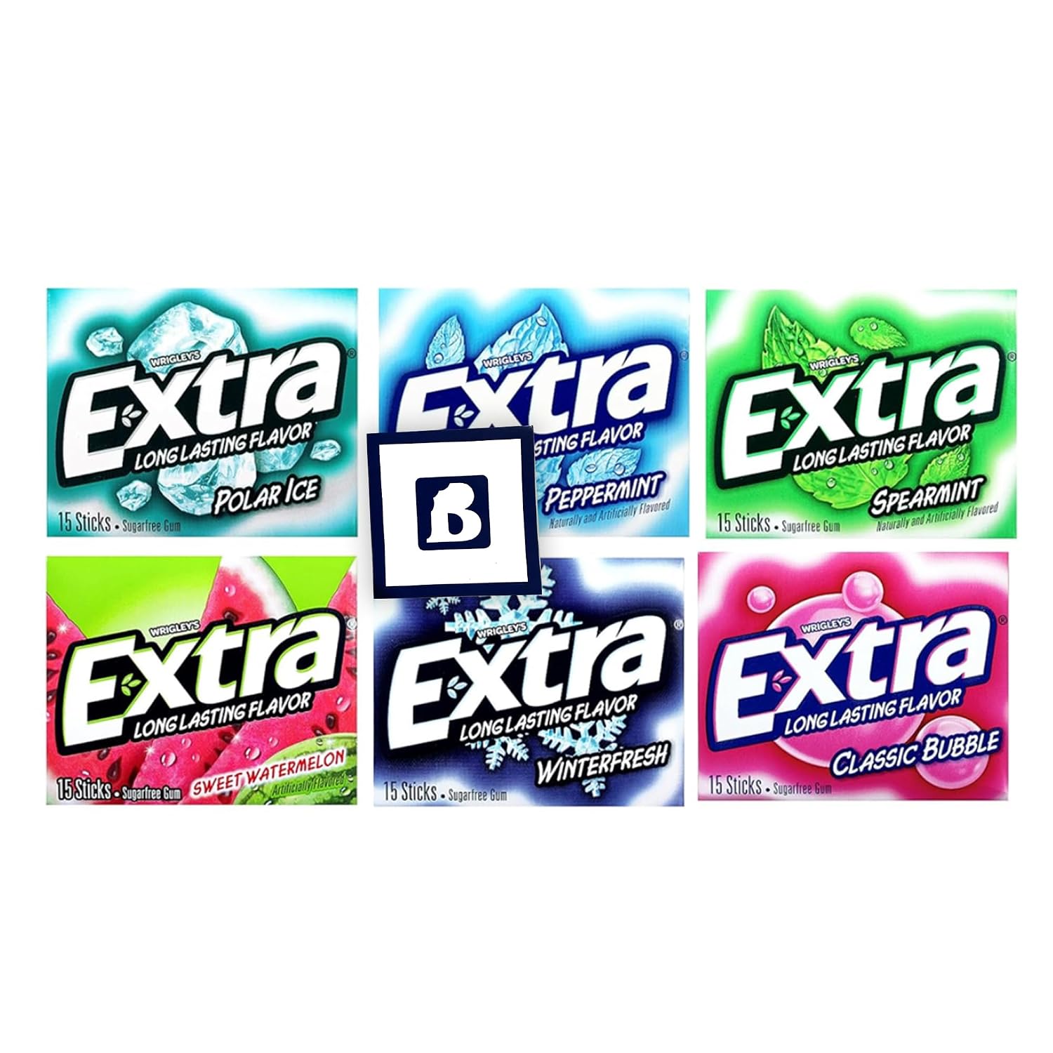 Bitetwist Assorted Chewing Gum, Variety pack Of Extra Long Lasting Flavors, 6 Flavors, Sugar Free,1 Pack of each flavor (6 Pack), 1 Sticker Of Our Logo, Packed In Bitetwist Protected Gift Pack