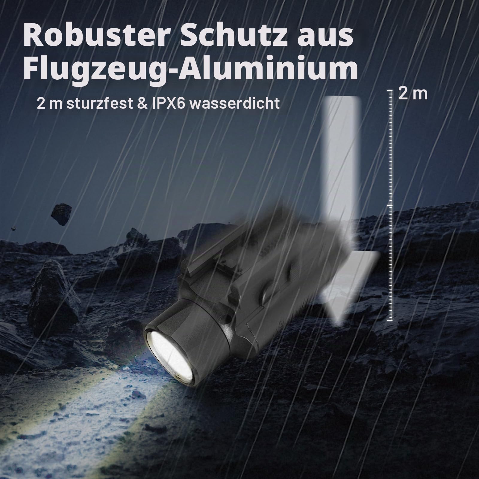 AIMWIN WL20 LED-Lampe, 2000 Lumen, wiederaufladbar, USB-C, lange Reichweite, 412 m, mit Stroboskop-Modus, kompatibel mit GL/Picatinny Schiene