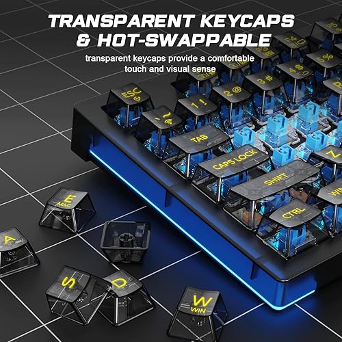 Miniatura 2 de AULA Teclado mecánico inalámbrico, teclado mecánico RGB 3 en 1 intercambiable en caliente para juegos con teclas transparentes, teclado para juegos