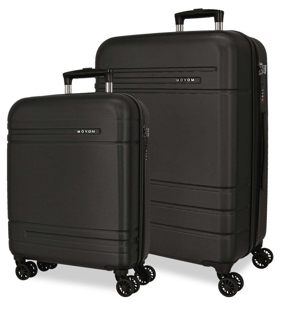 Joumma Movom Galaxy Suitcase Set Black 55/68 cm Rigid ABS Integrated Combination Padlock 111L 6.5kg 4 Double Wheels Extendable Hand Luggage