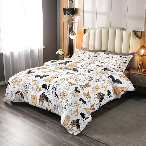 Miniatura 2 de Juego de edredón de perro con texto en inglés "I Love Dogs", juego de ropa de cama con estampado de pug corgi shiba y cachorro para niños y niñas,