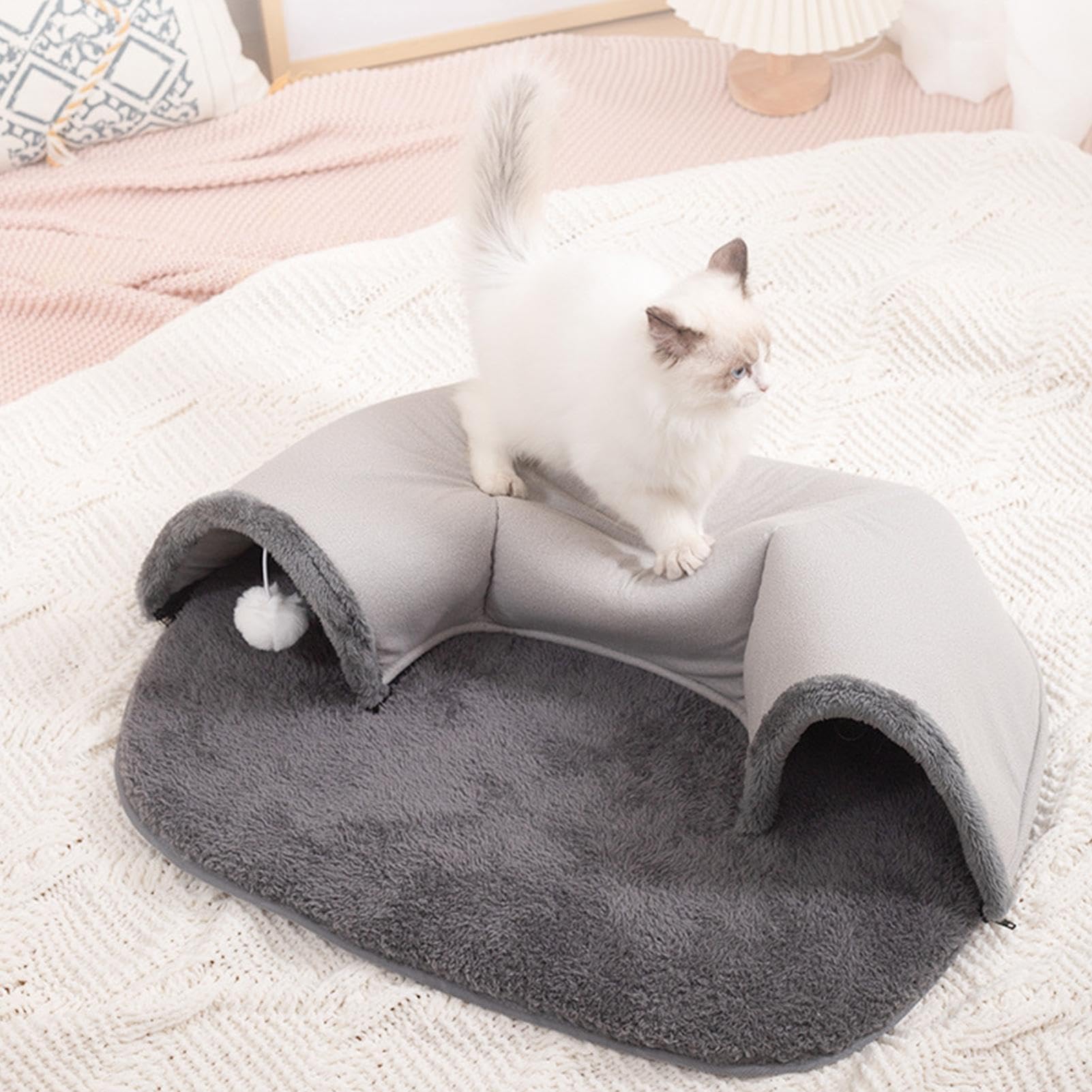 Paquete de túneles para gatos, cómodo de gatos, cabaña para mascotas | autocalentable | de juguete lavable para gatos, tapete interactivo para gatos, conejos, cachorros, 25.6 x 19.3 x 6.7