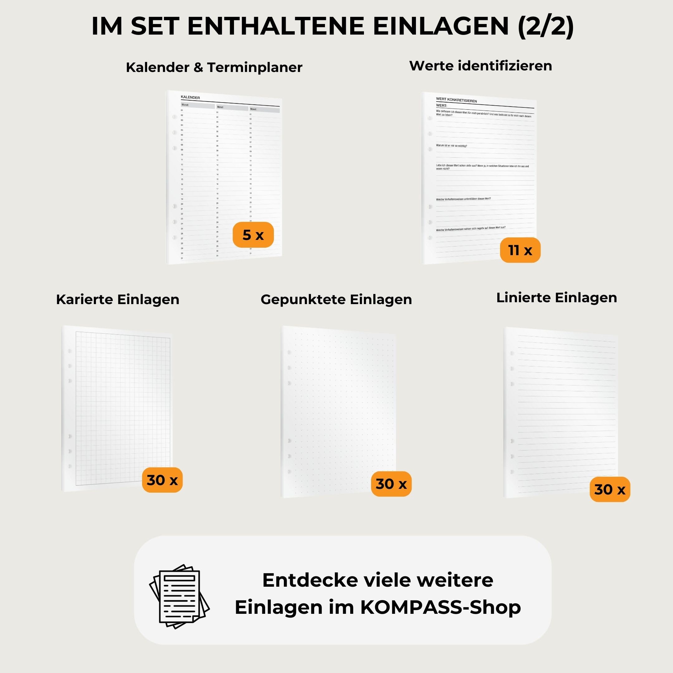 KOMPASS® Ringbuch A5 Nachfüllbar | Stell dir deinen eigenen Planer zusammen | To-Do-Planer, Wochenplaner, Terminplaner, Kalender, Journaling, Bullet Journal (Schwarz, Planer-Set - Starter)