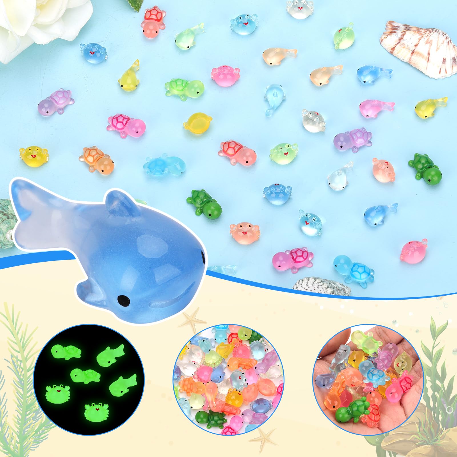 NQEUEPN 42pcs Mini Resin Animal Statue, Glow in the Dark Marine Animal Ornaments - Image 4