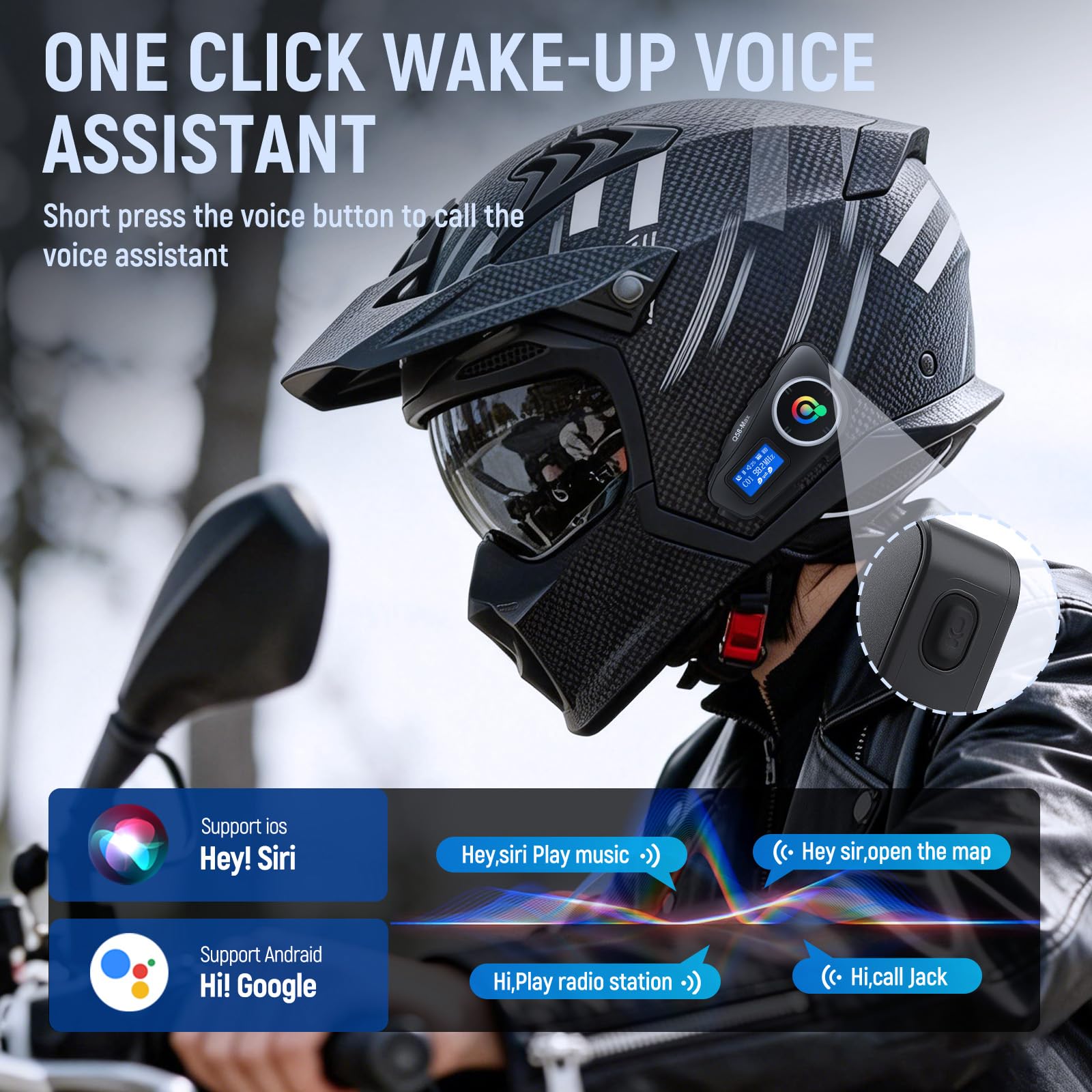 Intercom per casco da moto, 1000 m, con collegamento BT5.3 | Cancellazione del rumore, vivavoce, impermeabile IP65, indicatore di livello della batteria per tutti i caschi da moto