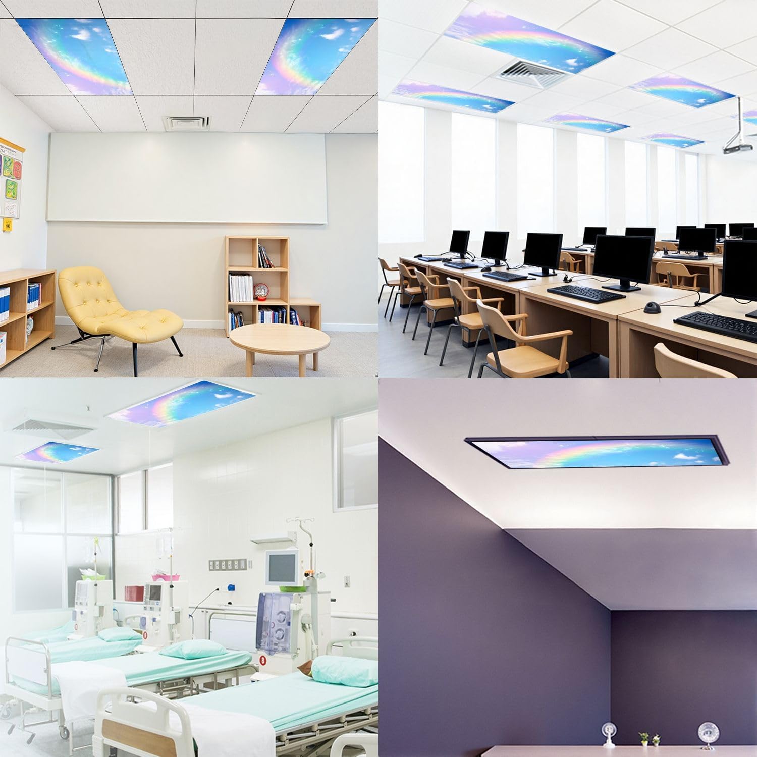 Fluorescent Light Covers for Ceiling Lights Rainbow Cloudy Sky Easy to Install Magnetic Light Filter for Classroom Office Hospitals School Home Decor