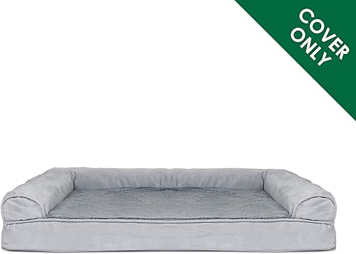 Miniatura 2 de Furhaven - Funda de repuesto para cama de perro de felpa y gamuza estilo sofá, lavable a máquina, color gris, tamaño jumbo (XL)