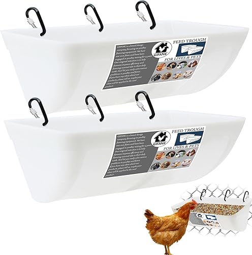 Paquete de 2 comederos grandes para pollos con clips, comederos de valla colgantes para cabras, patos, ovejas, lechones, caballo, pollo, ciervo,