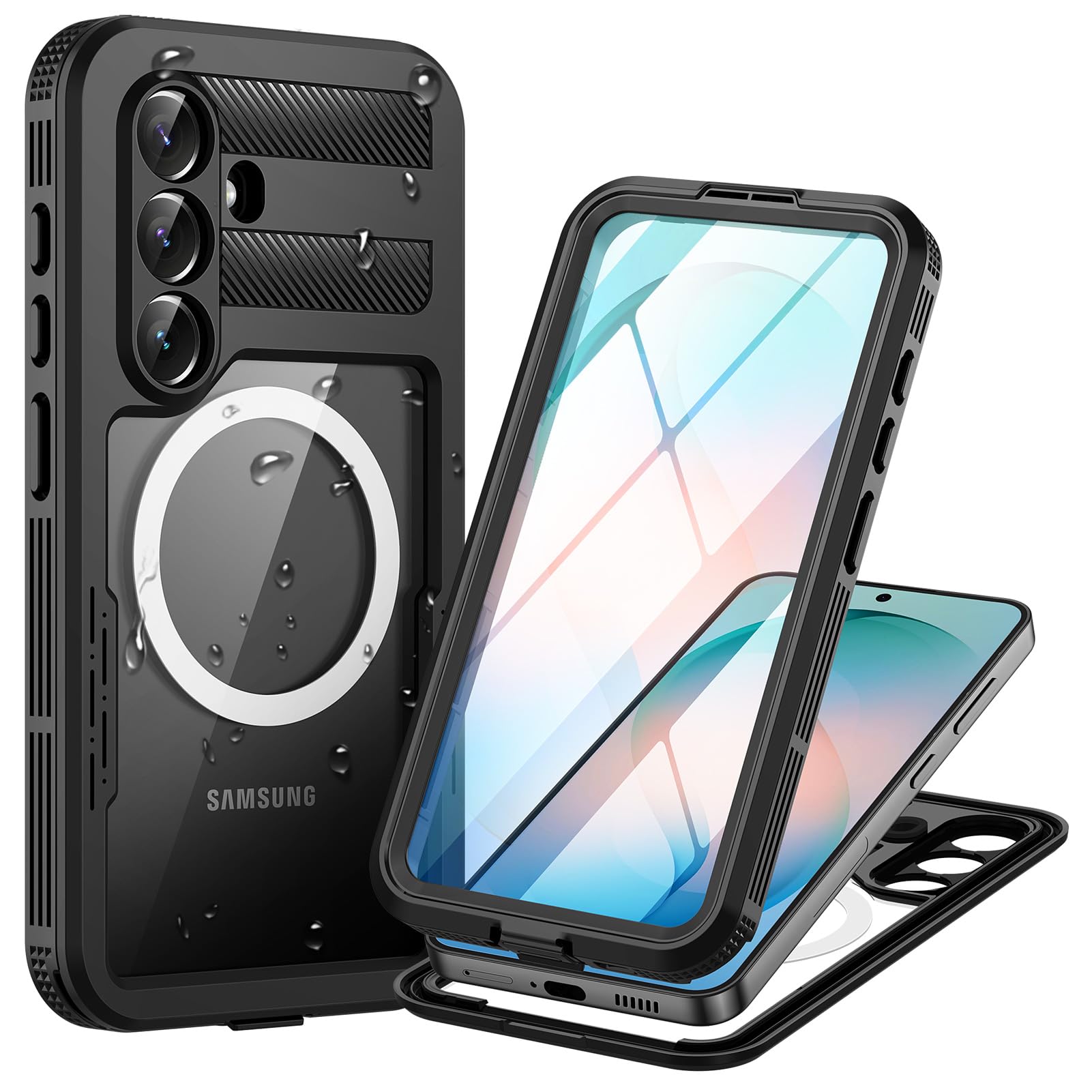 Lanhiem Magnetic for iPhone 14 Case, 2 Pack [Tempered Glass Screen Protector + Camera Lens Protectors] 10 FT Military Grade Drop Protection