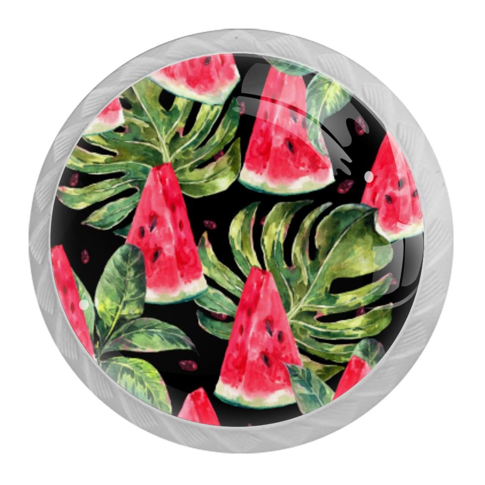Tqmspg Multi02 4 Pieces Drawer Pulls Watermelon Palm Leaves Door Knobs Dresser Handles For Kitchen Wardrobe Cupboard Hardware Furniture