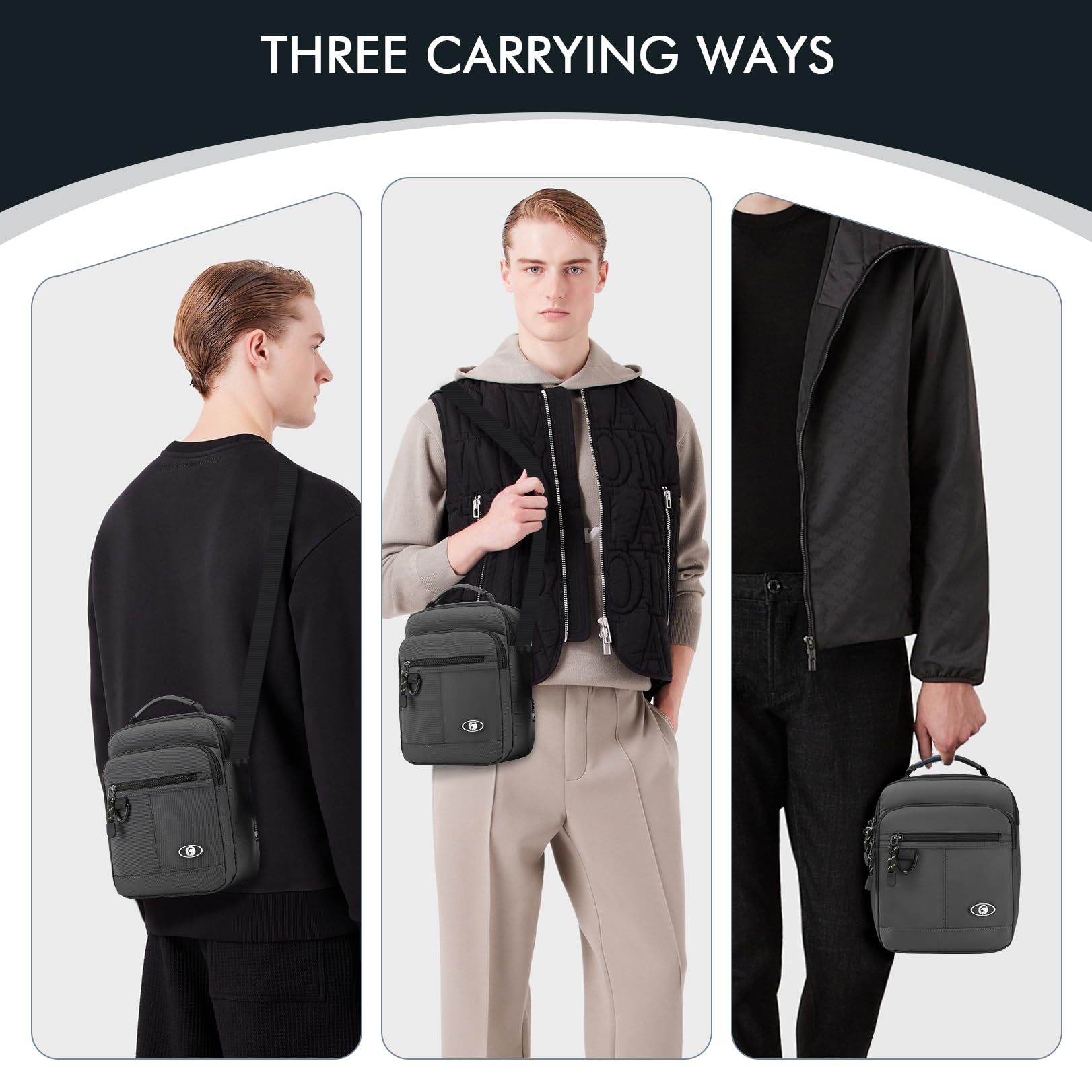 BAGZY Sacoche Homme Bandouliere Sacoche Homme Sac a Main Oxford Sacoche Tablette Pochette Epaule Homme Besace de Voyage école Travail Sac Porté épaule Sport Bourse Pochette Cartable