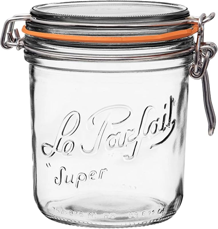 Le Parfait Super Terrine 750ml (24oz) Glass Canning Jar, Wire Bail Lid, 1PK | Airtight rubber seal and wire bail for canning, preserves, pâtés, terrines, meal prep and pantry storage; Made in France