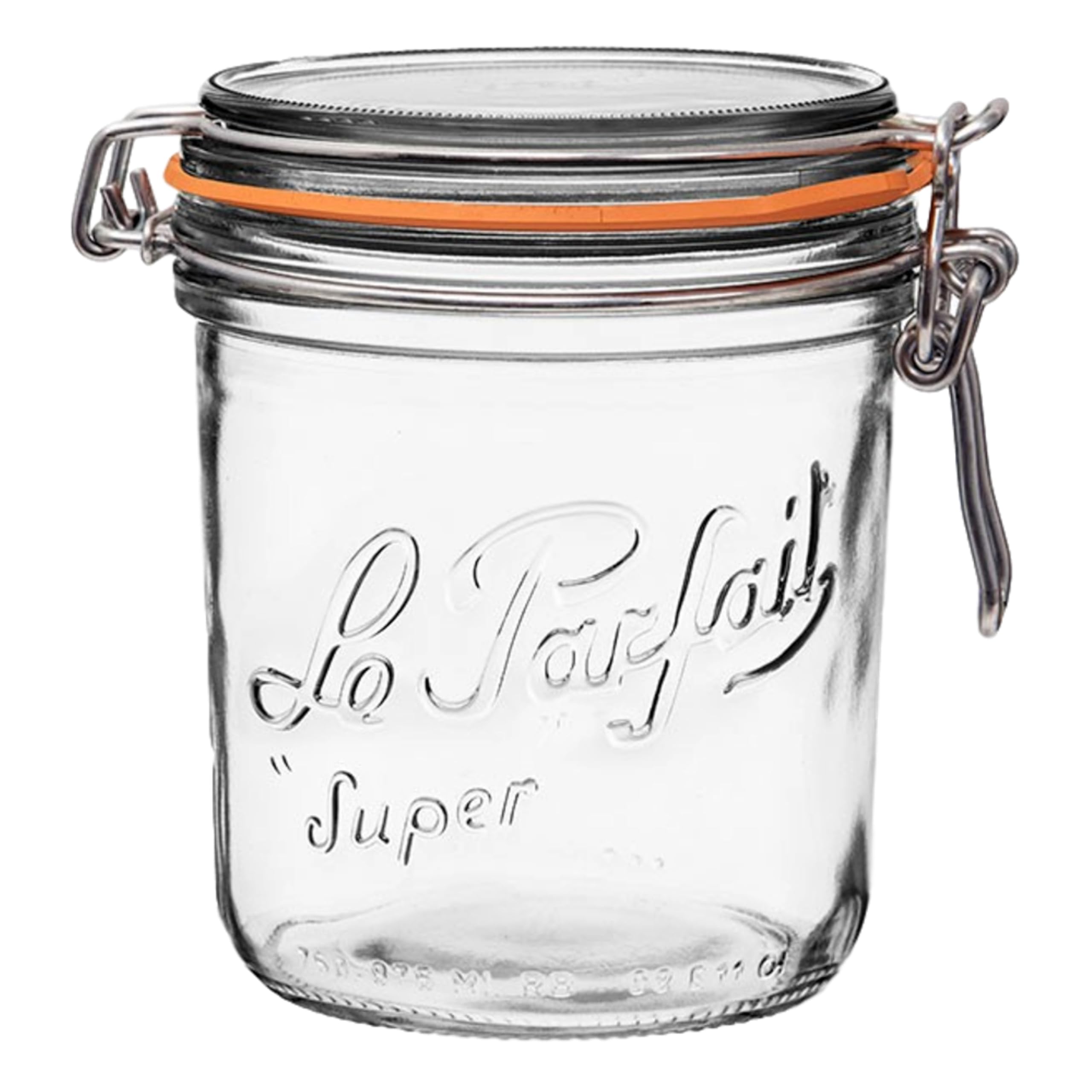 Super Terrine - 750ml French Glass Canning Jar w/Straight Body, Airtight Rubber Seal & Glass Lid, 24oz/Pint & Half (Single Jar)