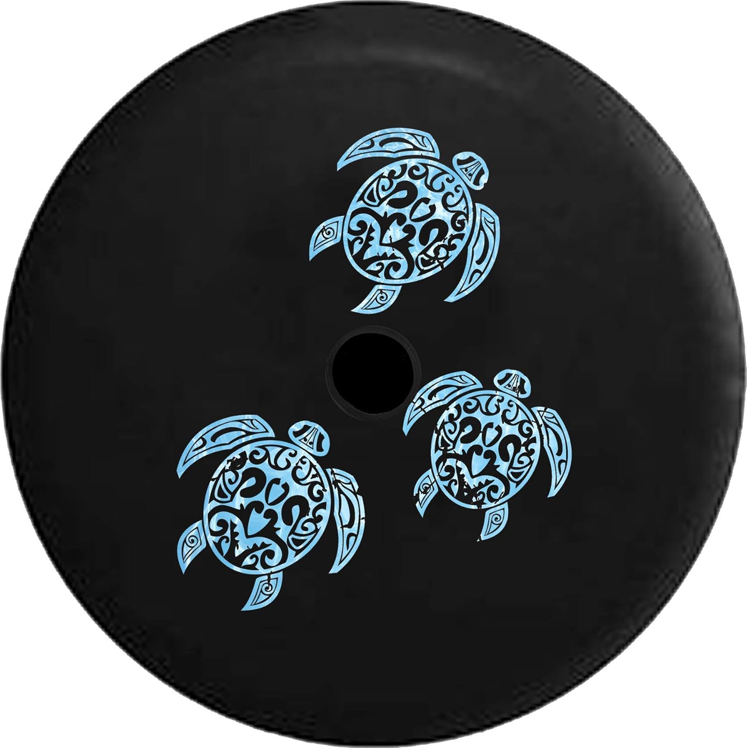 JL Spare Tire Cover Family Sea Turtles Water Pattern with Backup Camera Hole Black 33 in