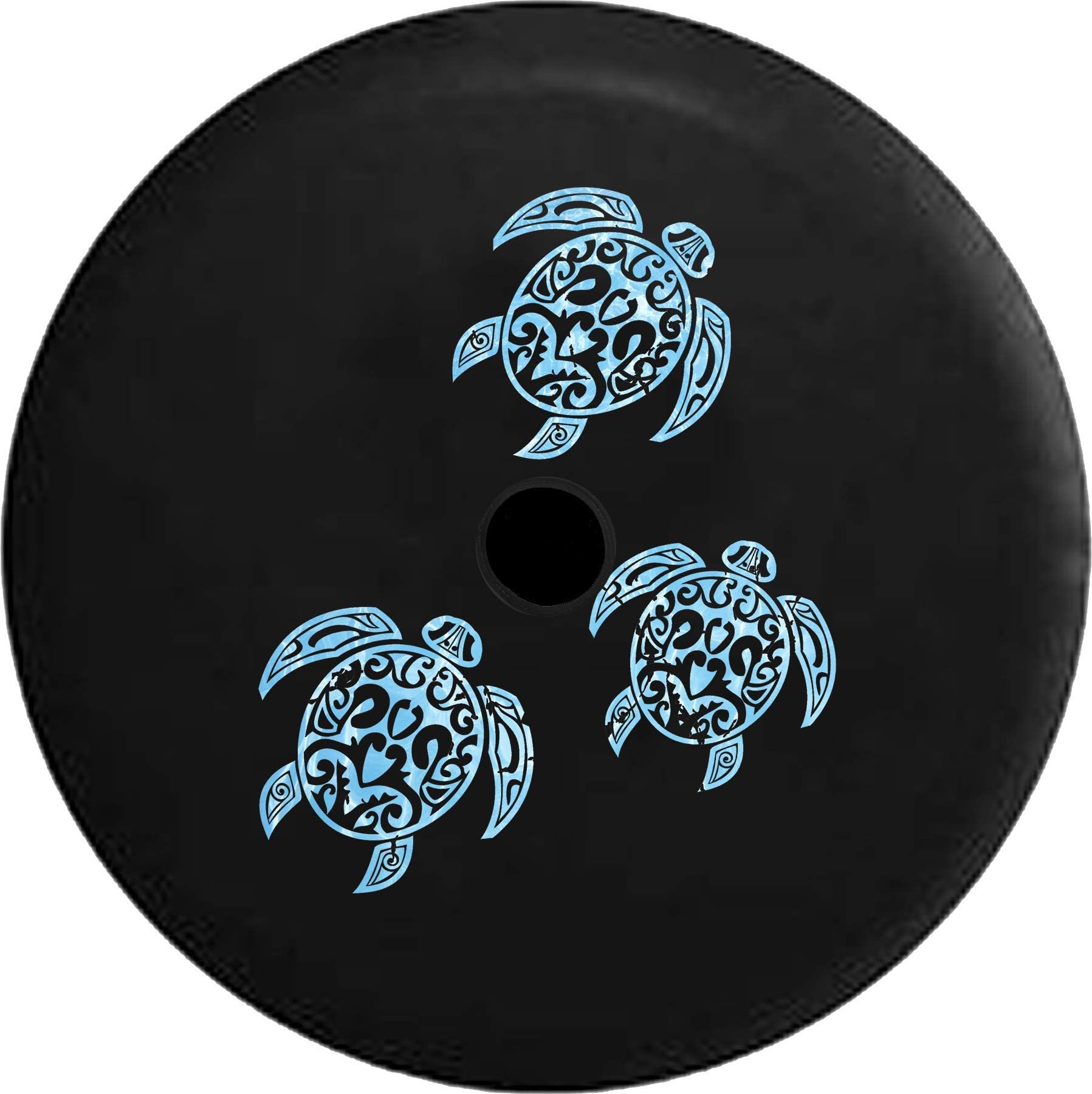 JL Spare Tire Cover Family Sea Turtles Water Pattern with Backup Camera Hole Black 33 in