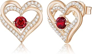 CDE Forever Love Heart Earrings 925 Sterling Silver Rose Gold Plated January Birthstone Stud Earrings for Women with 5A Cubic Zirconia Jewelry Birthday Gift