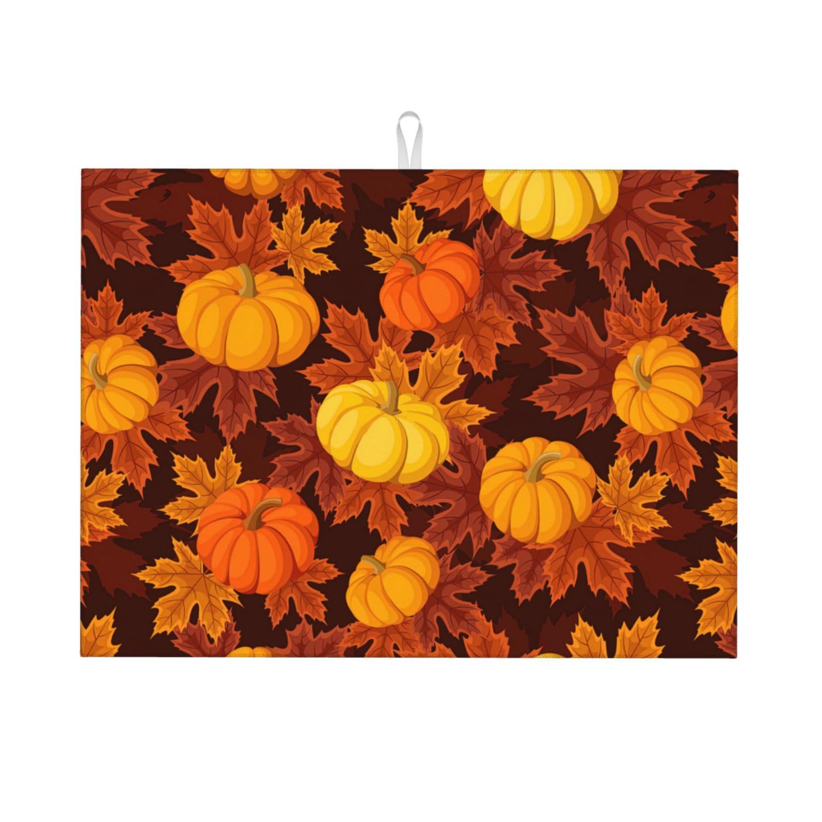 Gearsly Dish Drying Mats for Kitchen Counter,Thanksgiving Pumpkin Maple Leaves Absorbent Dish Draining Mat 18 x 24 inch,Microfibre Anti-Slip Quick Dry Sink Drainer Mat for Countertop