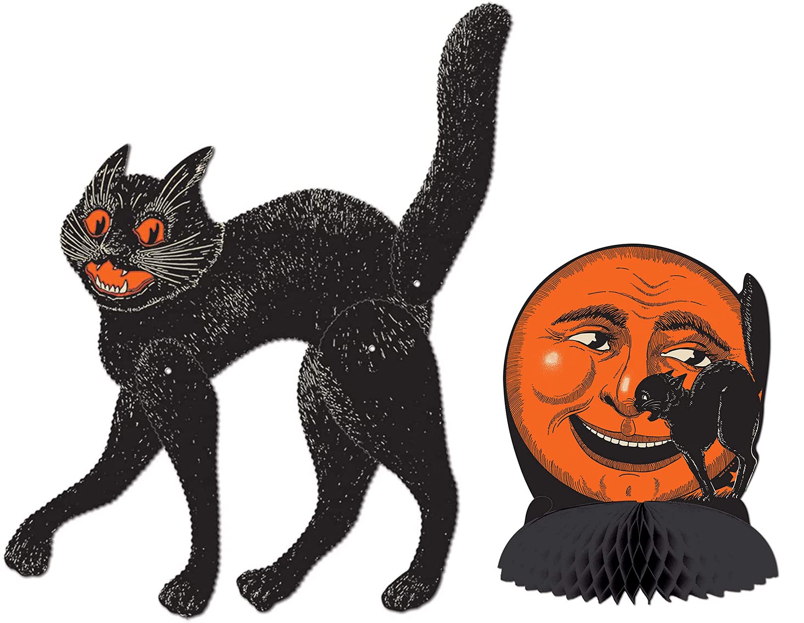 Dekoracje na Halloween 52 cm przegubowy kot i 24,8 cm zestaw centralny księżycowy
