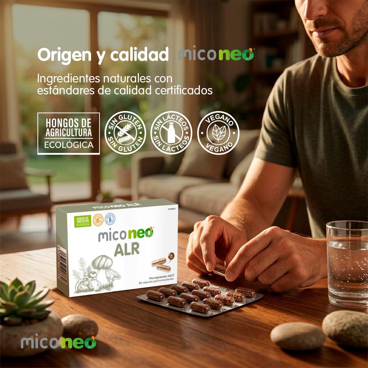 MICO NEO | ALR | 60 Cápsulas | Ayuda contra los Síntomas de Alergias Estacionales | Reduce la Tos | A Base de Sol de Oro, Reishi, Champiñón del Sol, Melena de León y Camu Camu