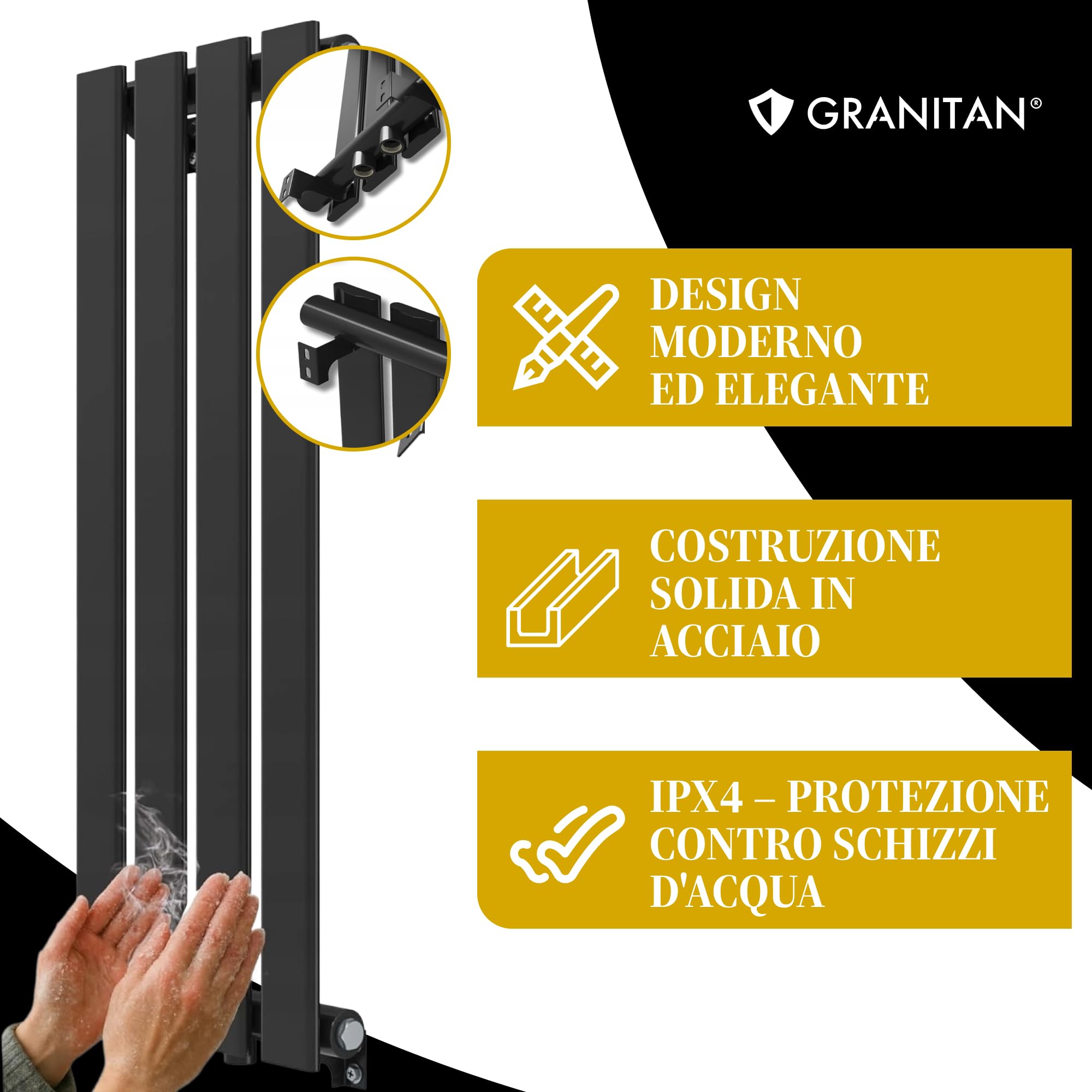 Granitan Termoarredo Bagno 1100x296 cm - 368W - Termo Arredo da Bagno - Termoarredo Idraulico - Termosifone da Parete - Bianco