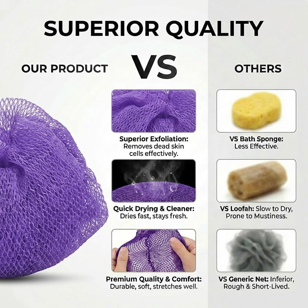 African Net Sponge, Exfoliating Body Scrubber, Soft Satin Silk Bonnet for Men Women Hair Bonnet for Sleeping, Double Layer Silk Sleep Cap, Purple, HomeyVenture image 5