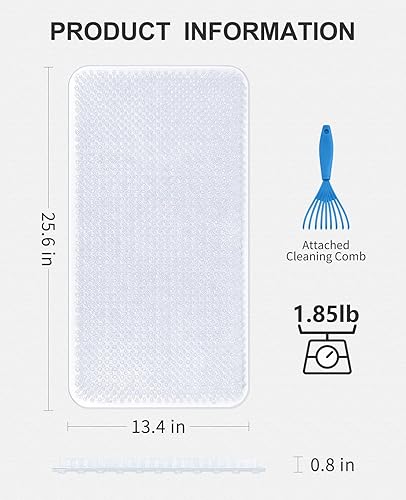 Miniatura 4 de OTHWAY Tapete antideslizante para bañera de hierba 25.6 x 13.4 pulgadas, resistente pero suave, tapete de baño de drenaje rápido con cerdas suaves