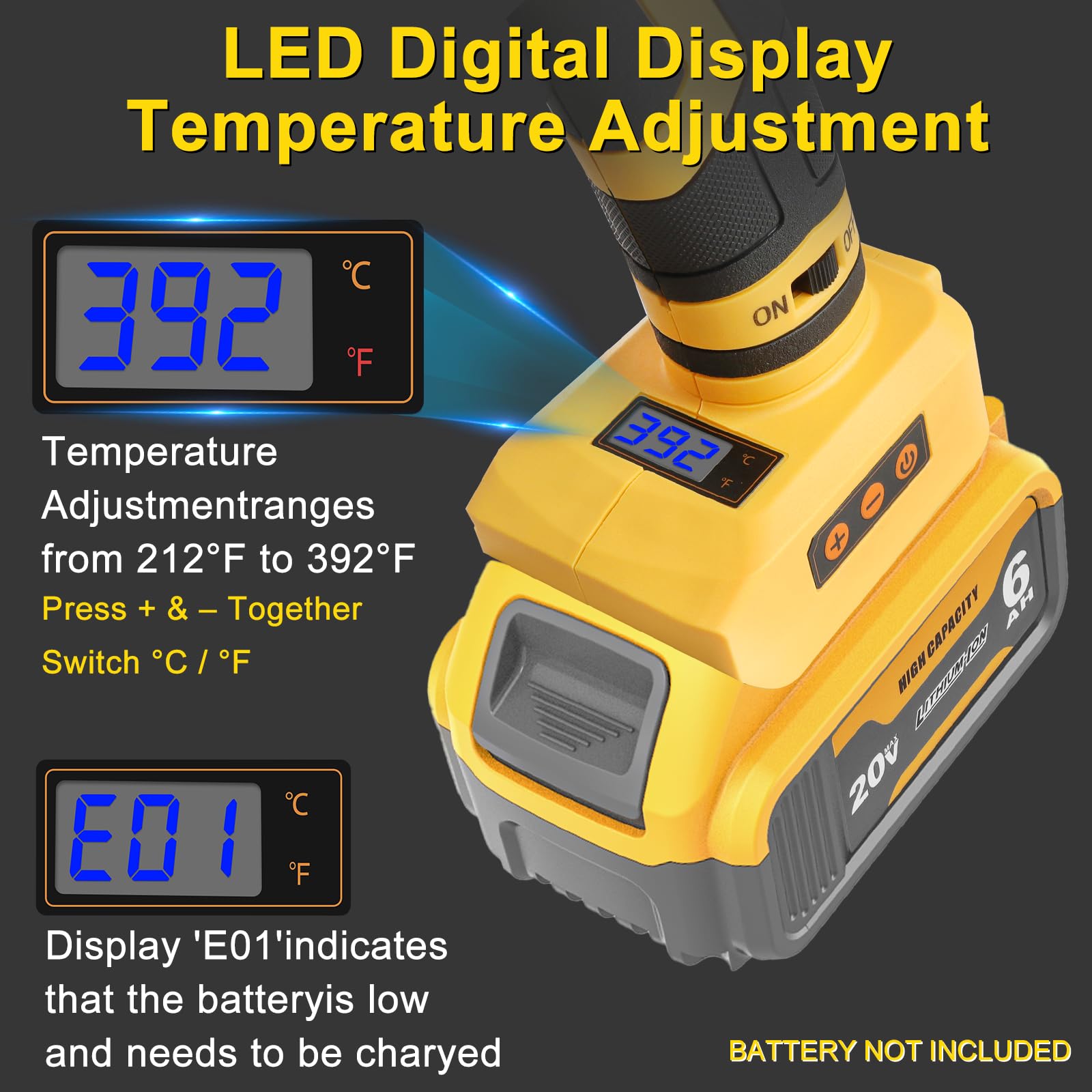 Pistola de pegamento caliente 2 en 1 inalámbrica y con cable compatible con batería Dewalt de 20 V, temperatura LED digital de 100 W, pistola de pegamento ajustable antigoteo de tamaño completo con 1