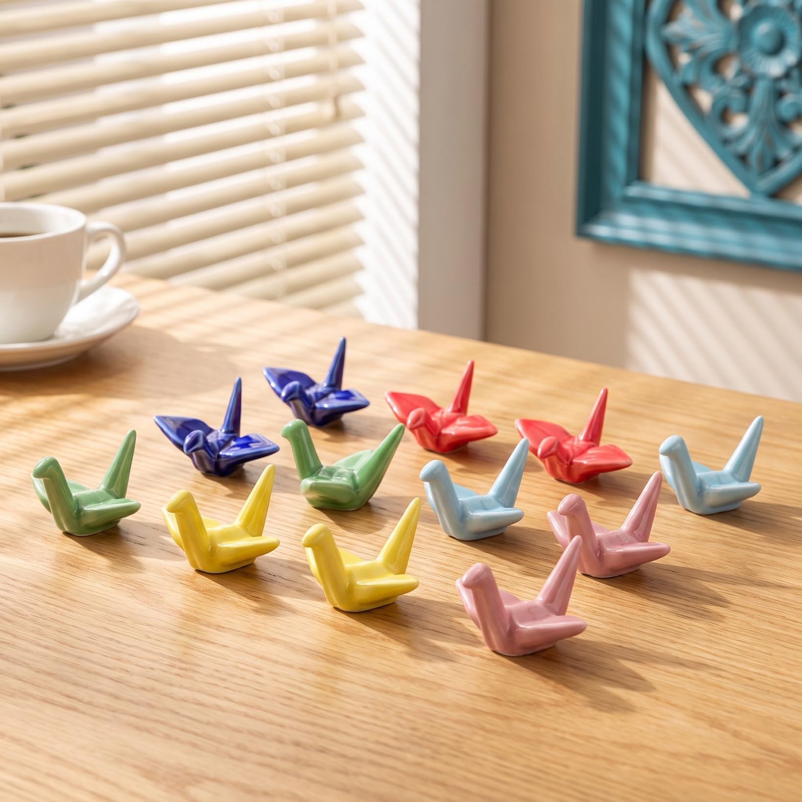Veemoon Lot de 24 baguettes en porcelaine, support de baguettes en céramique, origami japonais