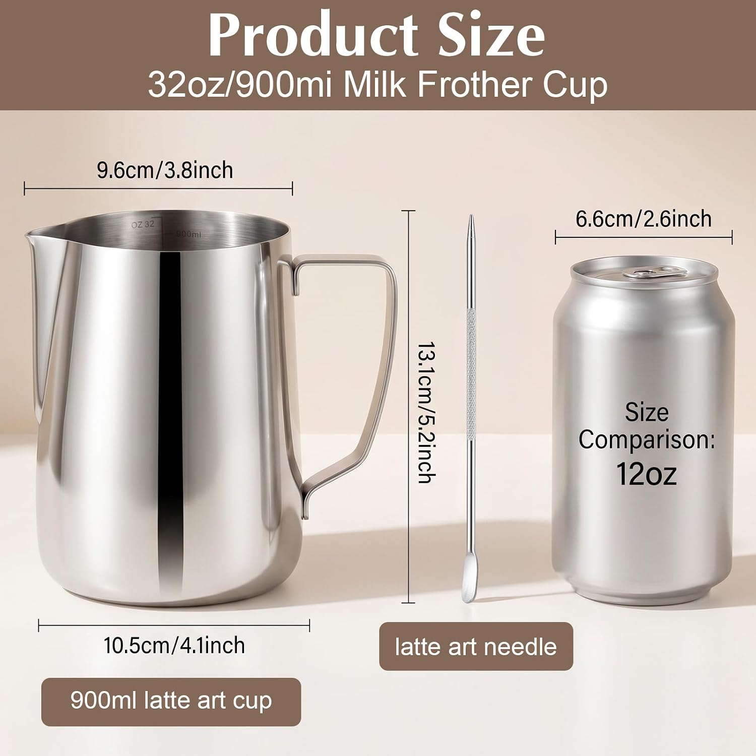 2 Pack Milk Frothing Pitcher, 900ml (32oz) Large Stainless Steel Milk Frothing Pitcher with Scale and Latte Art Pen for Milk/Coffee/Cappuccino/Latte/Espresso