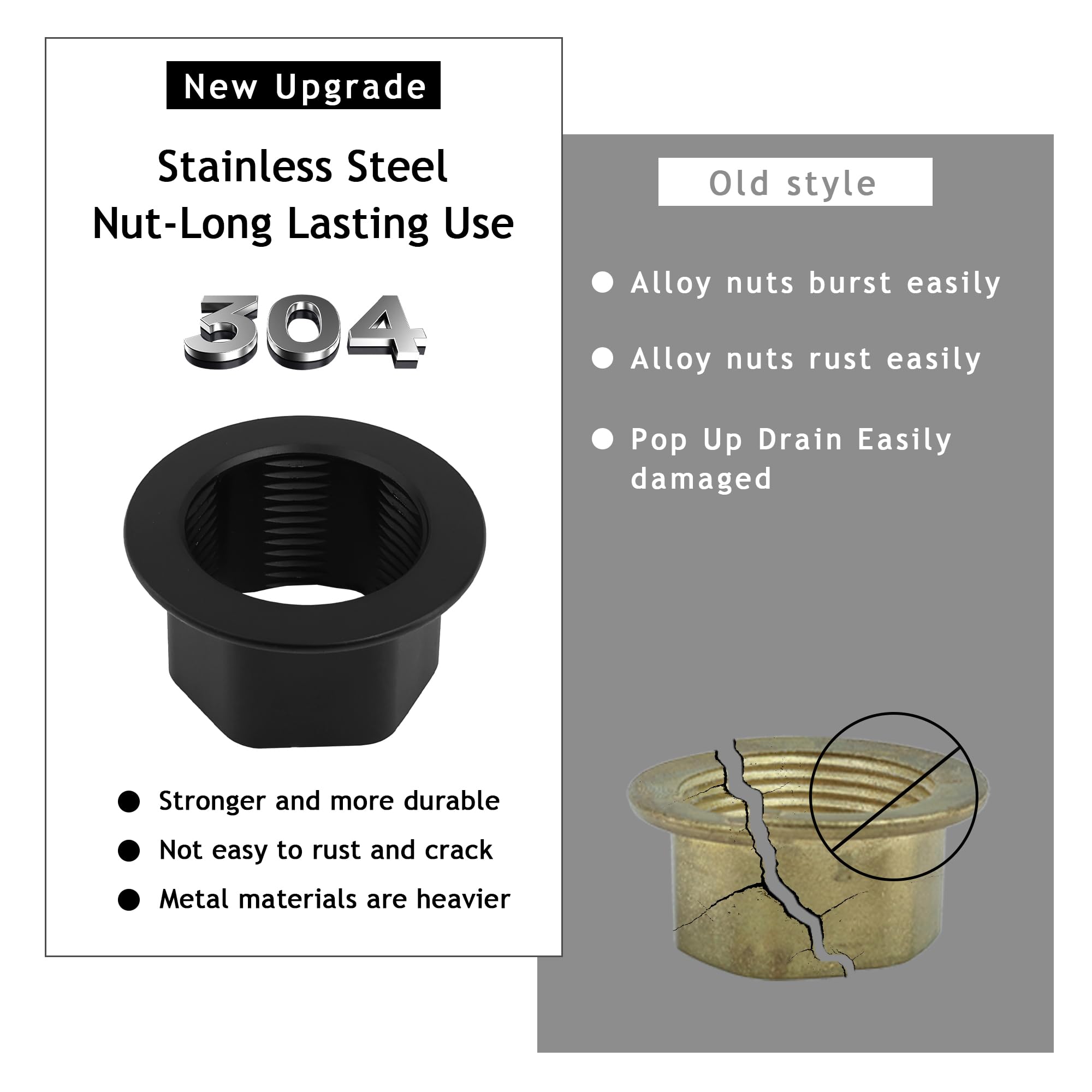 Juego de 4 tapones de drenaje sin desbordamiento, conjunto de drenaje desplegable con cesta de colador desmontable, antiobstrucción integrada, tuerca de acero inoxidable mate negro