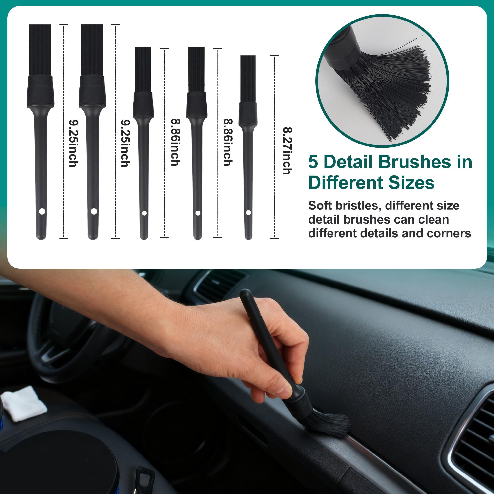 31 Pièces Kit Nettoyage Voiture avec Sac de Transport, Brosse Detailing Auto et Éponges de Polissage, Brosse Nettoyage Voiture,pour Nettoyage des pneus,Sortie d'air Auto Intérieur & Extérieur