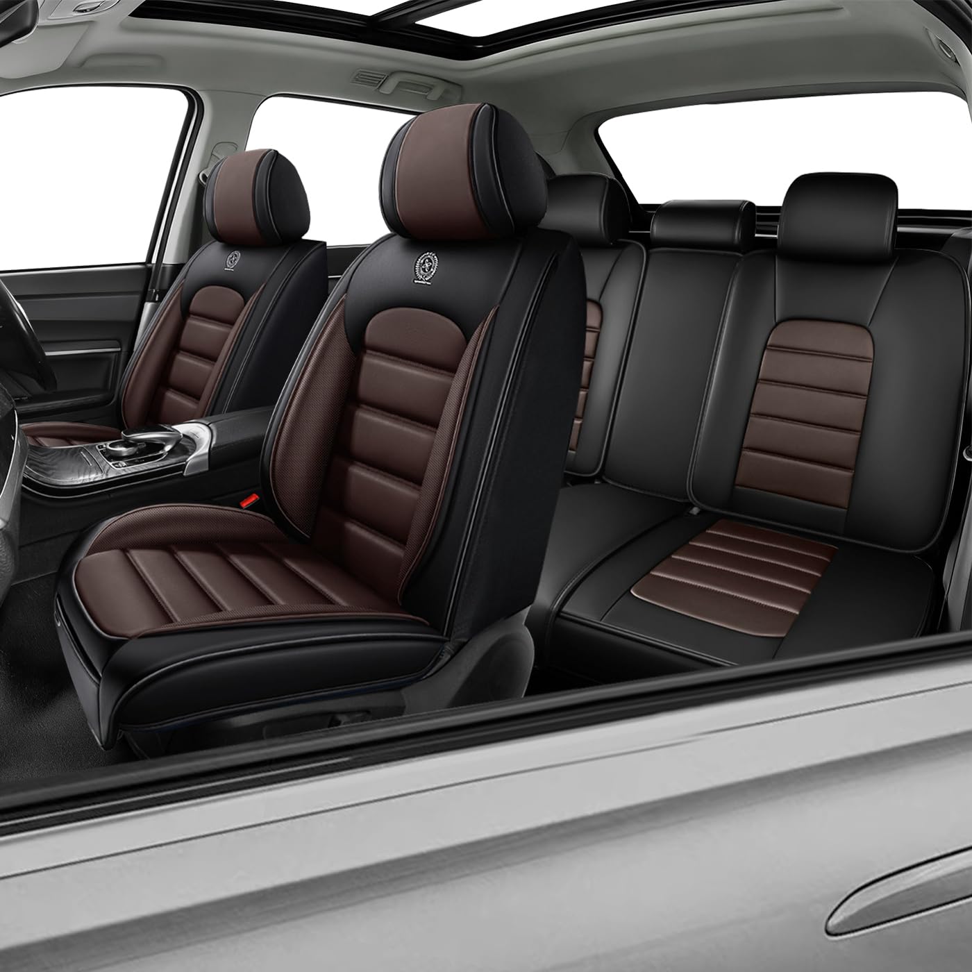 Car Seat Covers for X2,for BMW X2 2018-2025 2026,Waterproof Leather Seat Covers,Compatible Airbag,Full Set Comfort Car Seat Protectors for Most Cars(Black&amp;Coffee)