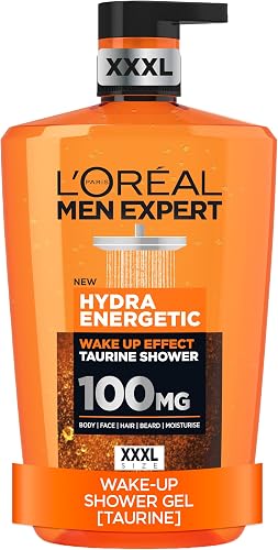 L'Oréal Paris Men Expert Shower Gel Hydra Energetic 3-in-1 XXXL 1L | With Taurine, Vitamin C, Instant Wake-Up Effect, Energising Face and Hair Wash, XXXL 1L Pump Size