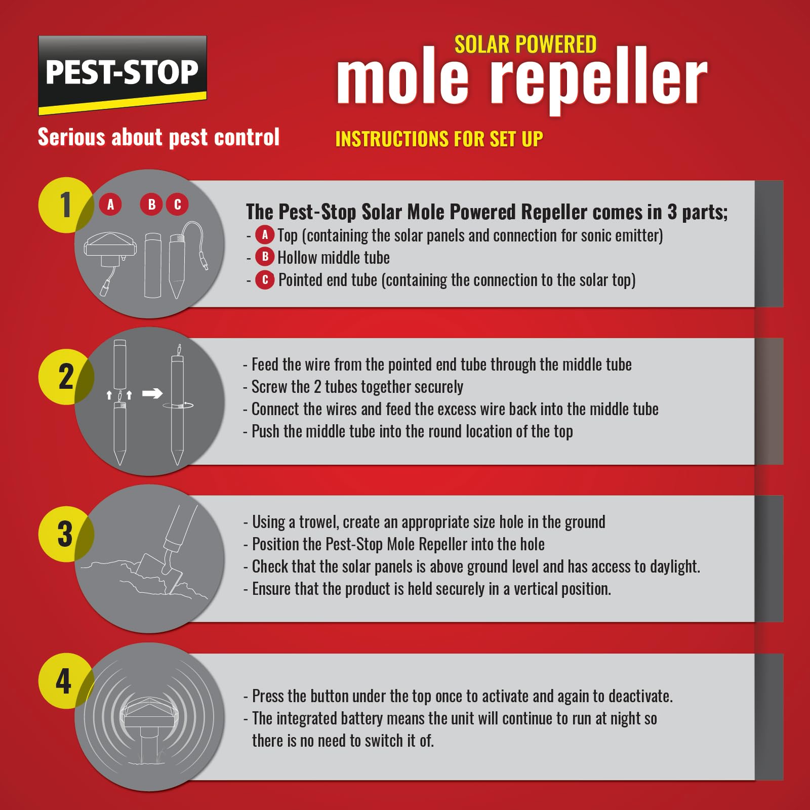 Pest-Stop Zasilany energią słoneczną odstraszacz kretów