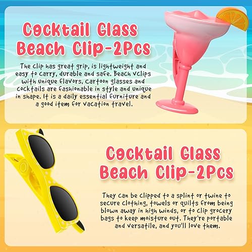 Miniatura 3 de 4 clips para toallas de playa resistentes al viento para sillas de playa, patio y piscina, accesorios de dibujos animados, vasos de cóctel, clips