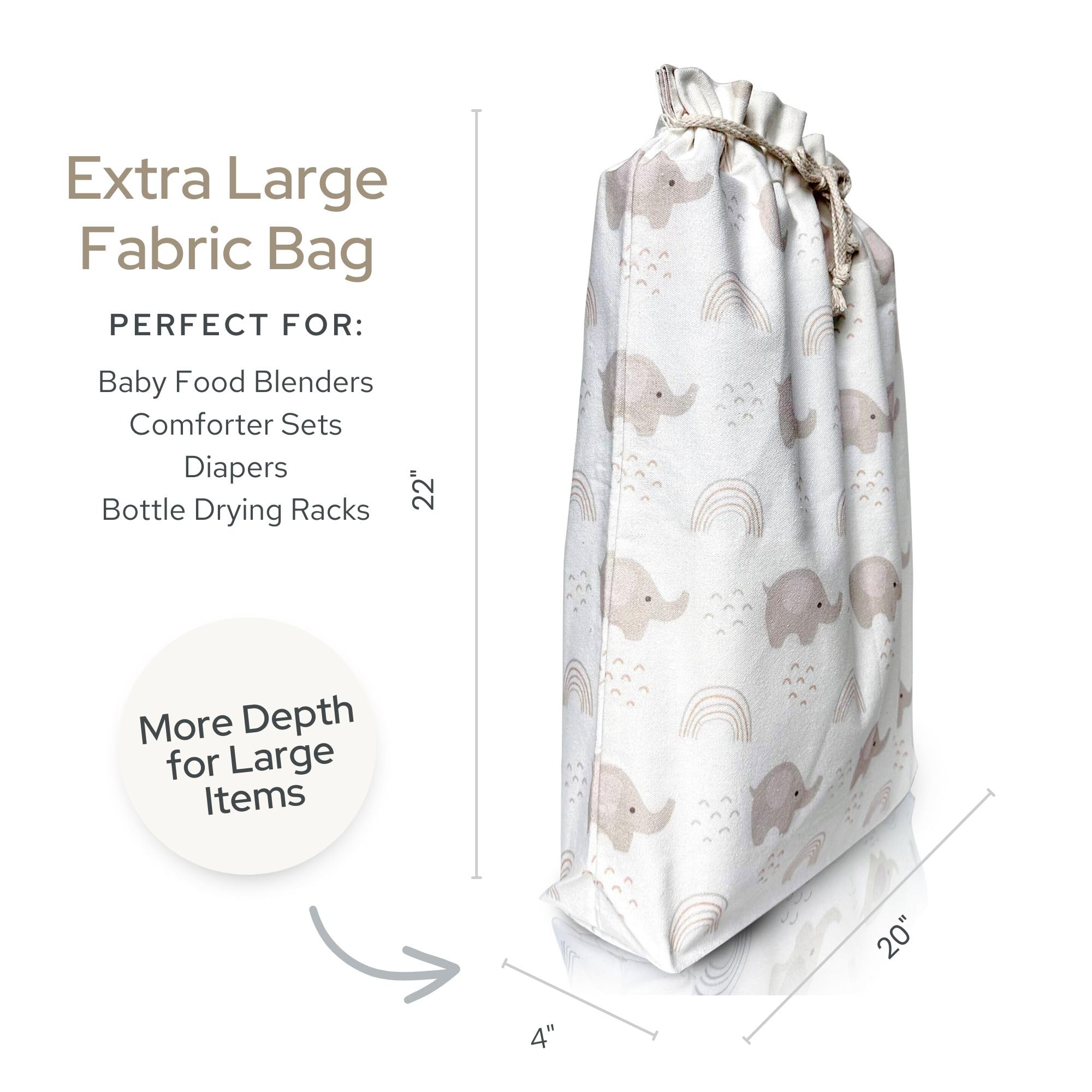 Torby na prezenty ze sznurkiem do zbierania i węzłów, płótno premium, 56 cm, bardzo duże | tkanina wielokrotnego użytku na baby shower lub urodziny | XL słoń różowy płaski spód