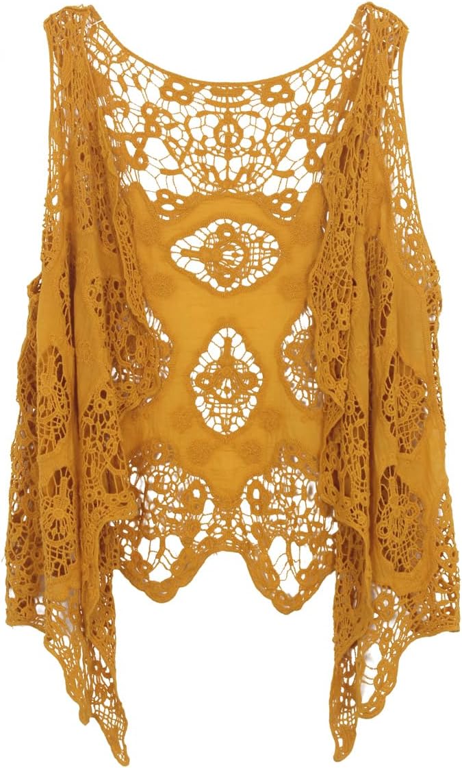 Women Open Stitch Cardigan Boho Sleeveless Hippie Summer Hollow Out Solid Crochet Vest