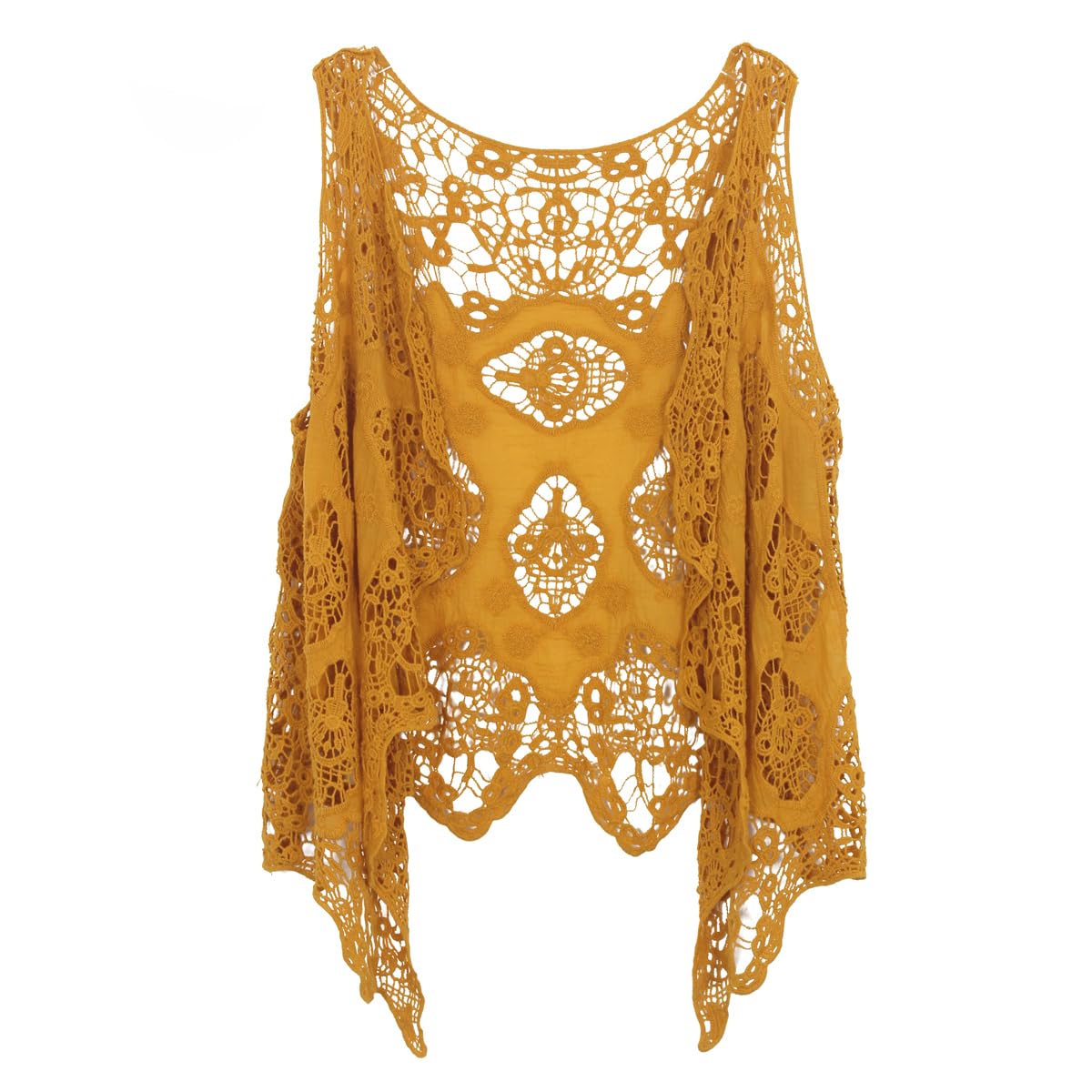 JASTIE Women Open Stitch Cardigan Boho Sleeveless Hippie Summer Hollow Out Solid Crochet Vest