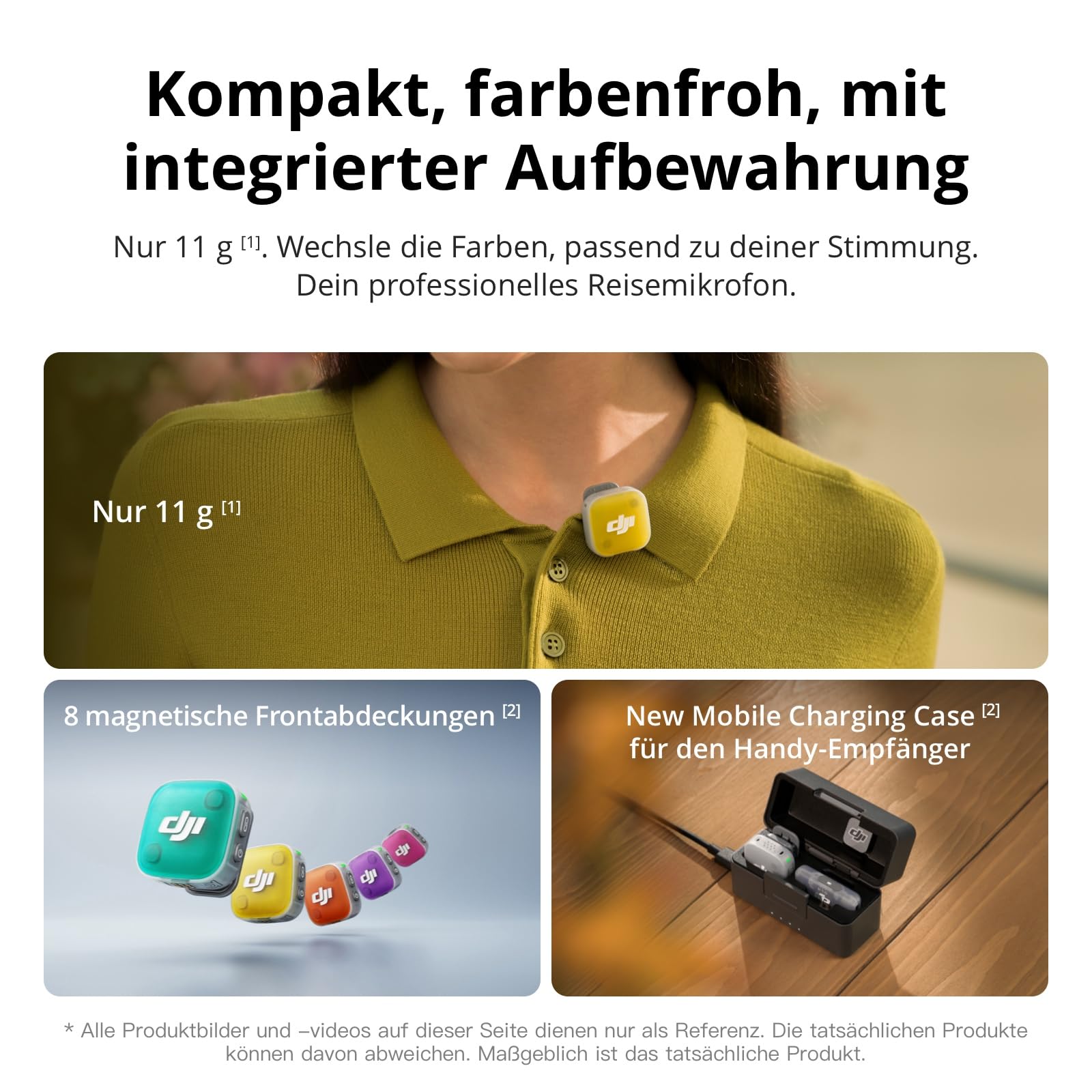 DJI Mic Mini 2 (2 TX + 1 Standard RX + Ladeschale), Lavalier-Mikrofon, Ansteckmikrofon für iPhone und Android/Kamera/Tablet/PC, Handy-Mikrofon, 48h Akkulaufzeit, Magnet-Abdeckungen in Mehreren Farben