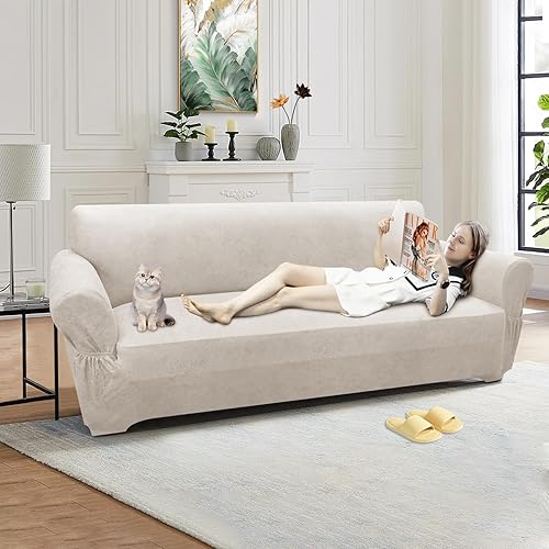 Miniatura 2 de Funda para sofá de 3 plazas, con aspecto de cuero, funda elástica para sofá de 3 plazas, protector de muebles con parte inferior elástica y