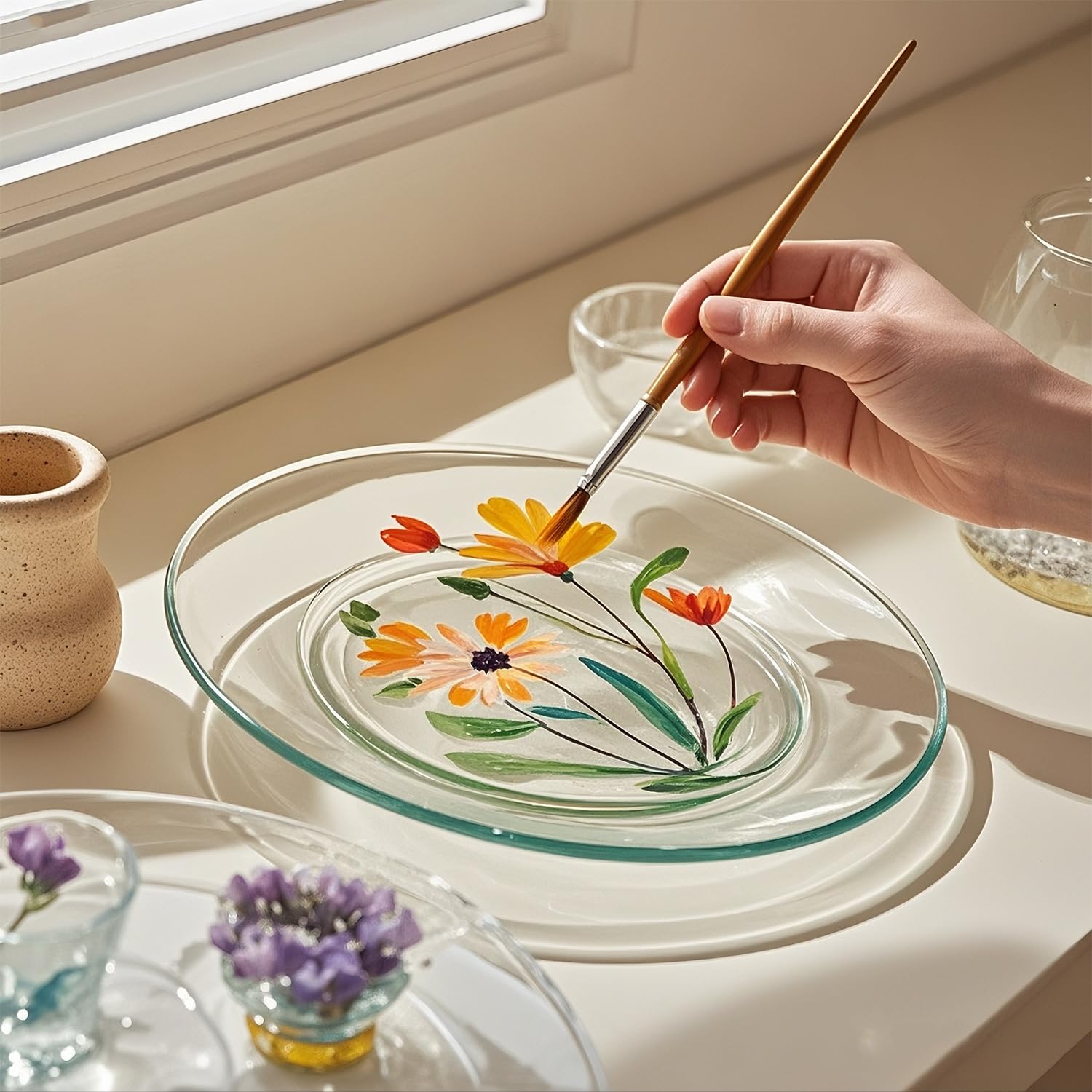 Lot de 8 assiettes à salade en verre transparent de 19 cm pour gâteaux, collations
