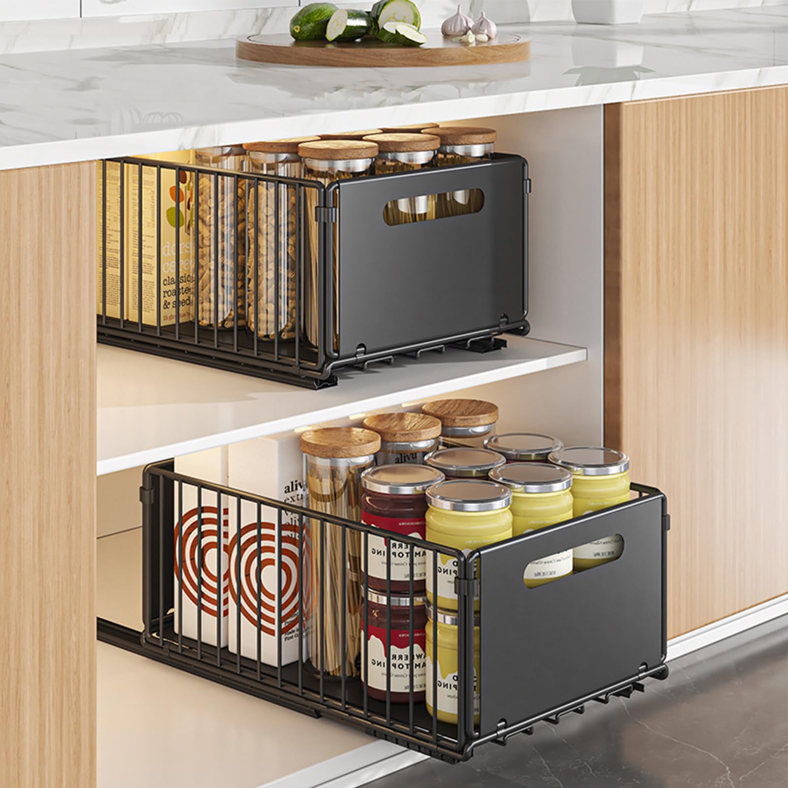 4Pack Organizador de Cajón Deslizante Plegable, Organizador de Almacenamiento Deslizante para Cajones y Estanterías, Organizador Deslizante para Cajón de Armario de Cocina, Ideal para Despensa y