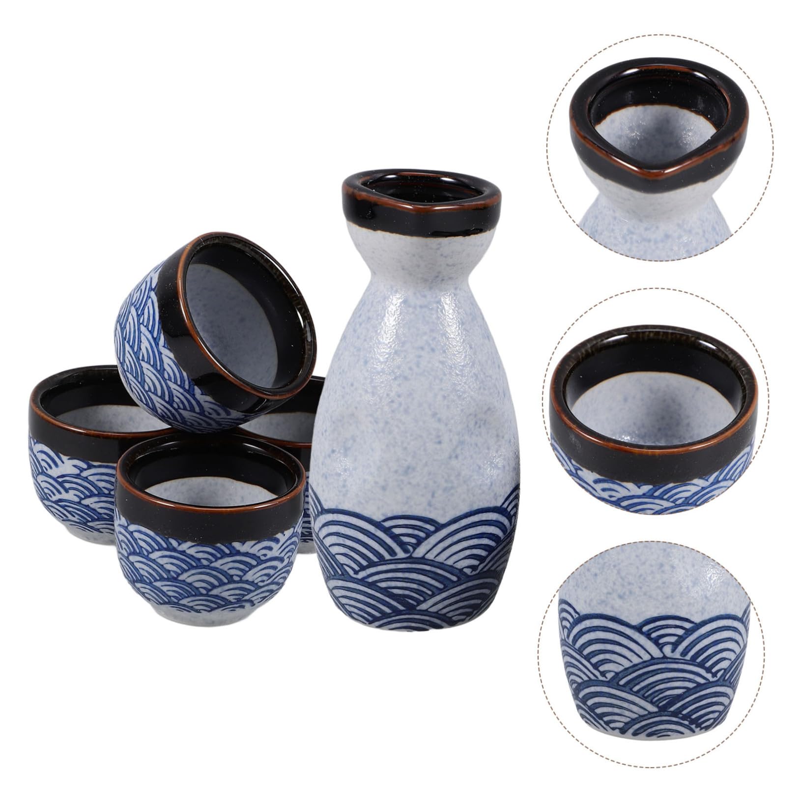 Alipis Juego de Sake de Estilo Japonés, 5 Tazas Esmaltadas de Cerámica