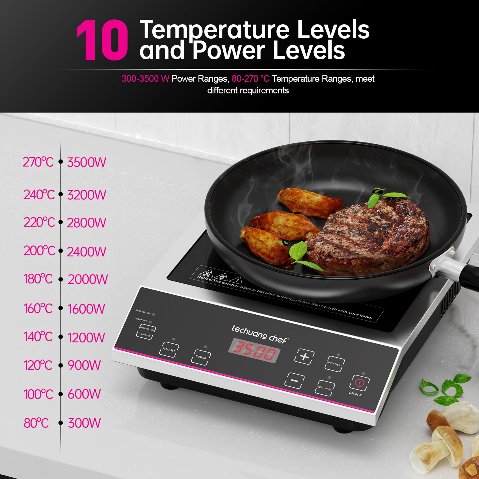 3500W Single Induction Cooker, 10-level Power Setting, 24-hours Timer, 50 kg Large Load Capacity, Temperature Control, Commercial Induction Cooktop — view 6